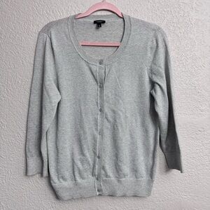 Talbots Silver Metallic Button Down 3/4 Sleeve Cardigan - Size L